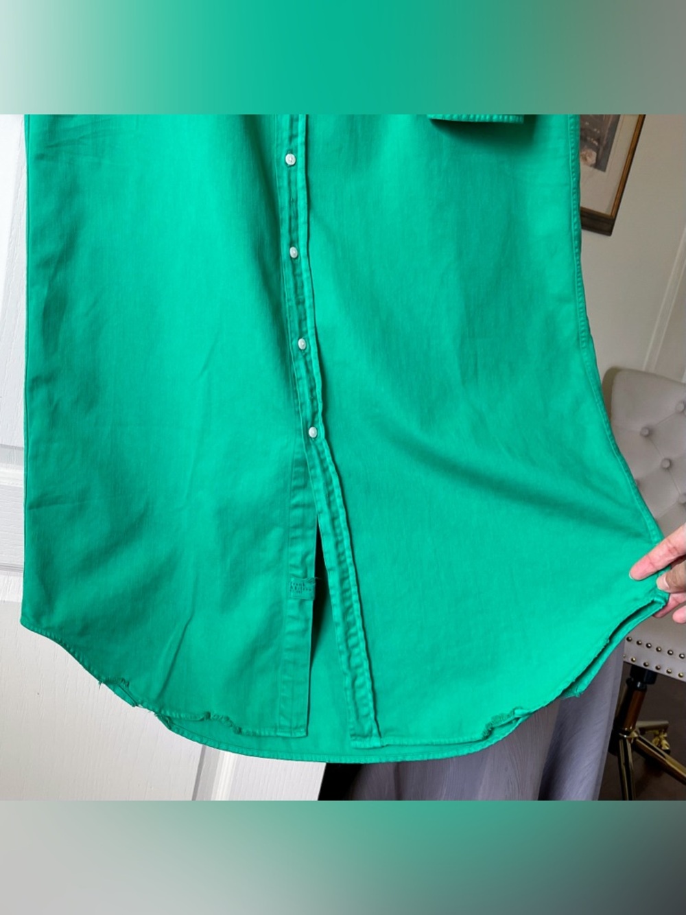 Frank & Eileen Rory Maxi Shirt Dress Cotton Kelly Green Button Down Large EUC - Picture 3 of 9